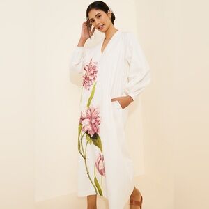 Anthropologie White Floral Maxi Dress S Boho Long Sleeve